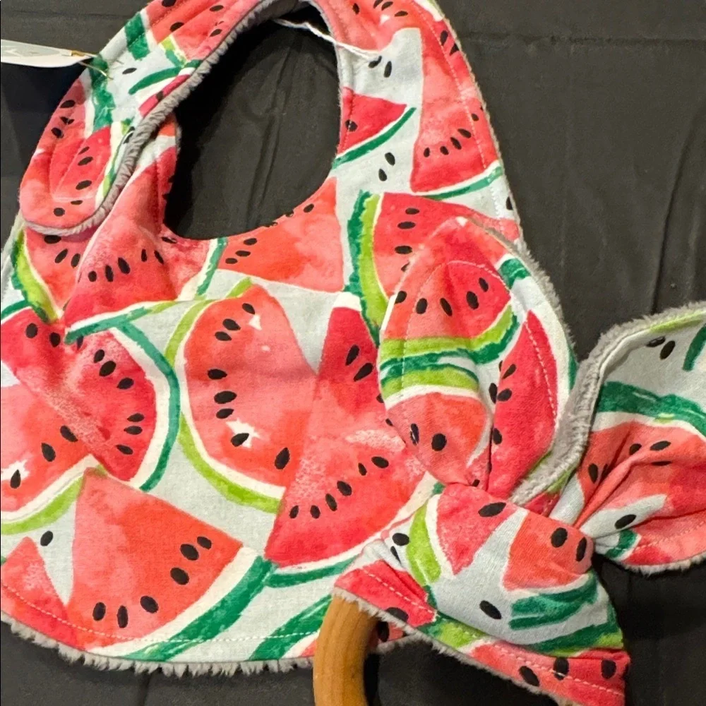 NWT Watermelon Baby Bib & Teether Set
